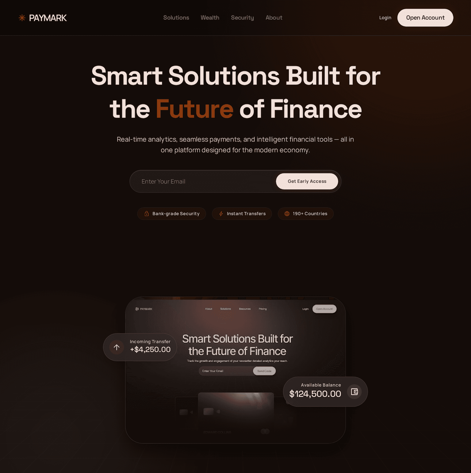 Paymark Fintech Landing Page — Dark Luxury UI