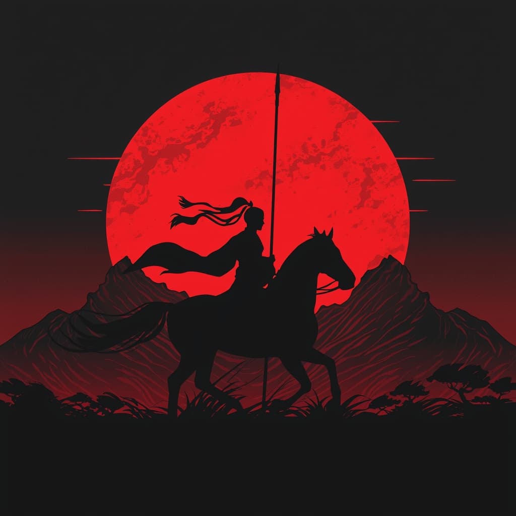 Crimson Horizon: Minimalist Warrior Silhouette